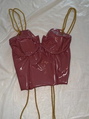 Glossy Mauve Bustier Crop Top with Gold Rope Straps